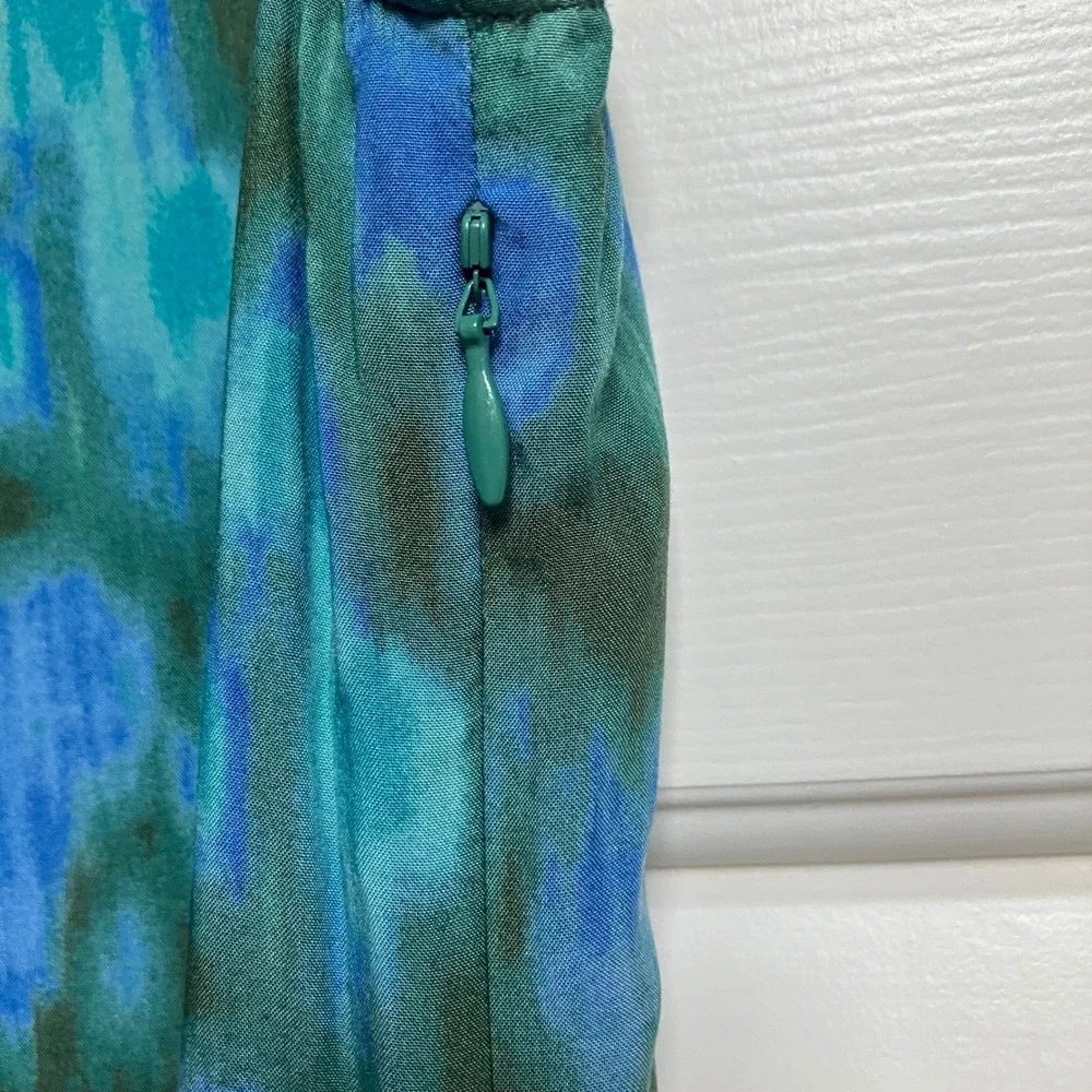J. Jill Women's Sleeveless Dress Blue Green Abstract‎ Print Casual Summer Size 6